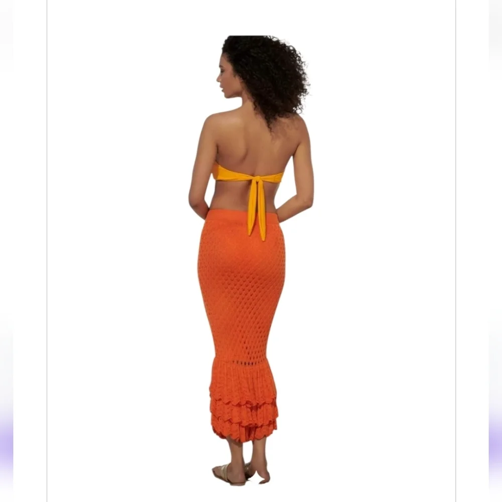 NWT Beach Riot Polly Crochet Maxi Swim Cover Up Skirt Orange L